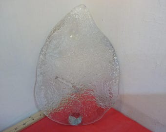 Vintage Glass House Decor, Large Flat Leaf Shape Blown Clear Glass Art with Handle or Stem