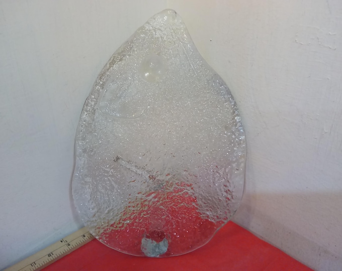 Vintage Glass House Decor, Large Flat Leaf Shape Blown Clear Glass Art with Handle or Stem