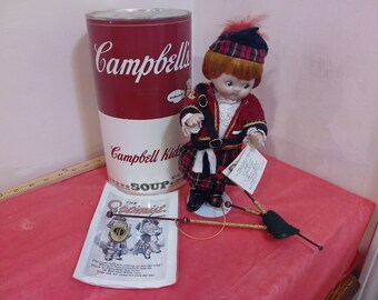 Vintage Porcelain Doll, Campbell Kids Porcelain Doll "Male Bagpiper", COA, 1994