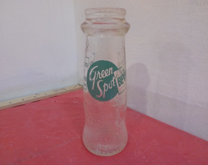 Vintage Glass Bottle, Green Spot Beverage Bottle, 7 oz Bottle