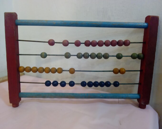Vintage Abacus Child's Toy, Wooden and Wire Abacus Child's Play Toy with Wooden Beads or Smaller one of Wood with Book from Hong Kong