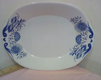 Vintage Small Serving Platter, Ceramic Small Serving Platter with Flower Design, Japanese Blue and White Small Platter, Made in Japan, *M