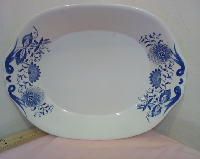 Vintage Small Serving Platter, Ceramic Small Serving Platter with Flower Design, Japanese Blue and White Small Platter, Made in Japan, *M