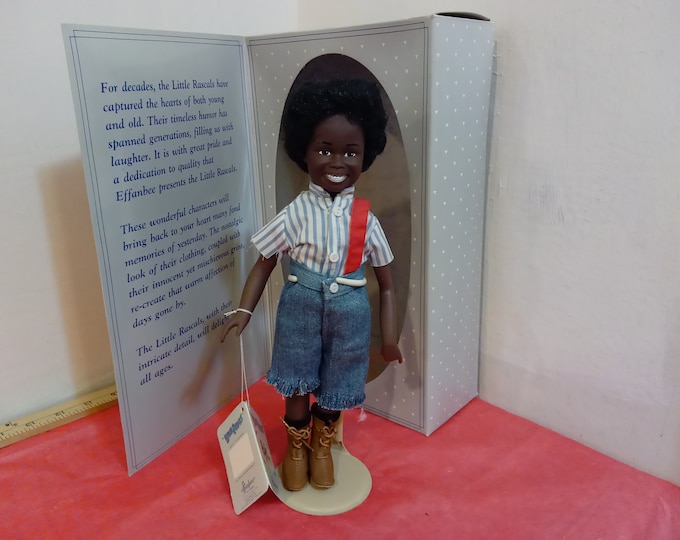 Vintage Vinyl Doll, Effanbee Vinyl Doll Little Rascals " Buckwheat", "Alfalfa", "Spanky" and Petey the Dog, 1989