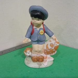Vintage U. N. Children Hand Painted Porcelain Figures, Taro From Japan, 1978