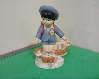 Vintage U. N. Children Hand Painted Porcelain Figures, Taro From Japan, 1978