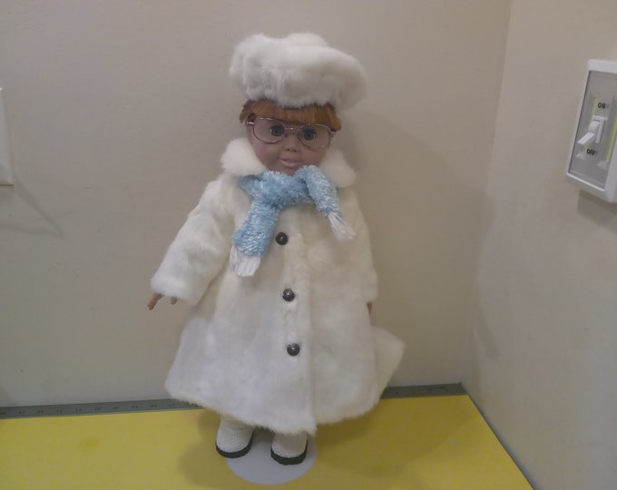 Vintage Red Haired Doll with White Fur Coat