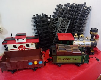 Vintage Plastic Train Set, Battery Operated Classic Rail Rocky Mountain Express with Smoking Engine by Echo Toys