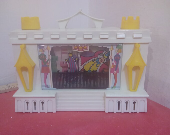 Vintage Transogram Toys for Tots, Wind-up Castle Screen Music Player, 1960's