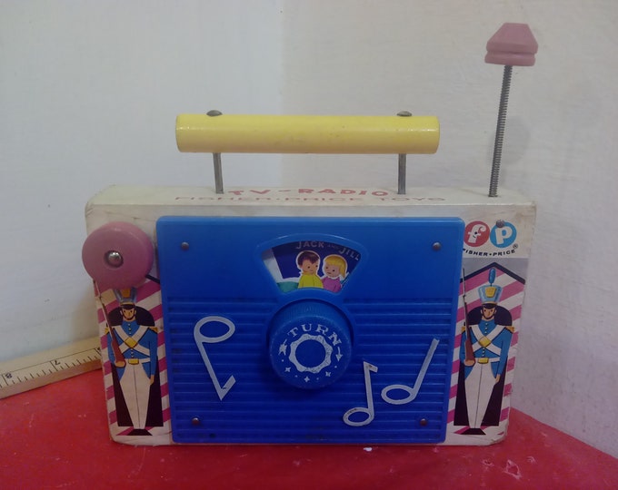 Vintage Fisher Price Toy, Wind-up Tv-Radio Toy for Toddler, 1960's