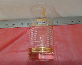 Vintage Collector Glass, U.S. Champions Men's Singles Drinking Glass, Gold and White, 1950's#