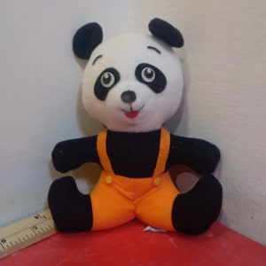 Vintage Stuffed Animal, Stuffed Panda in Orange Jumpsuit, Dream Pets by Dakin, Made in Tawain, 1976