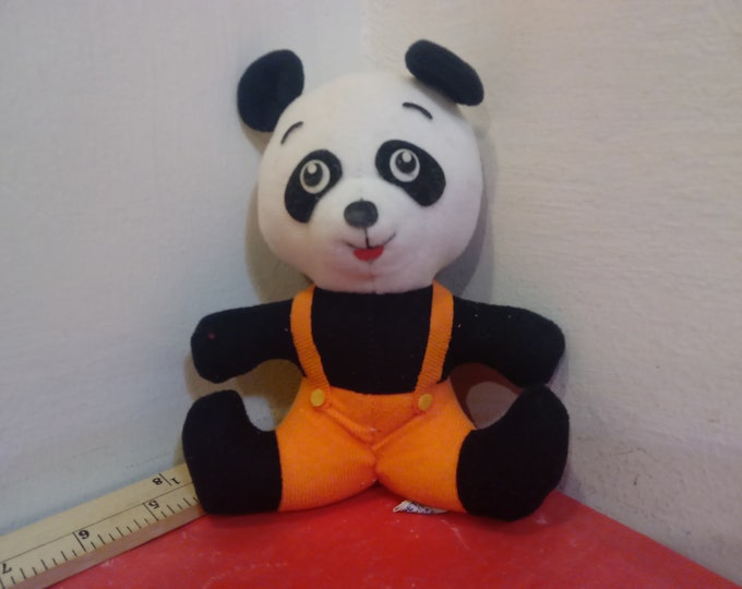 Vintage Stuffed Animal, Stuffed Panda in Orange Jumpsuit, Dream Pets by Dakin, Made in Tawain, 1976