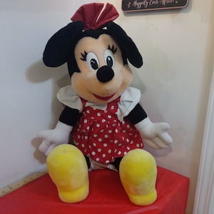 Vintage Plush Doll, Disney&#39;s Minnie Mouse, Extra Large Sitting Minnie Mouse Doll with Red Bow from Disneyland or Disney World