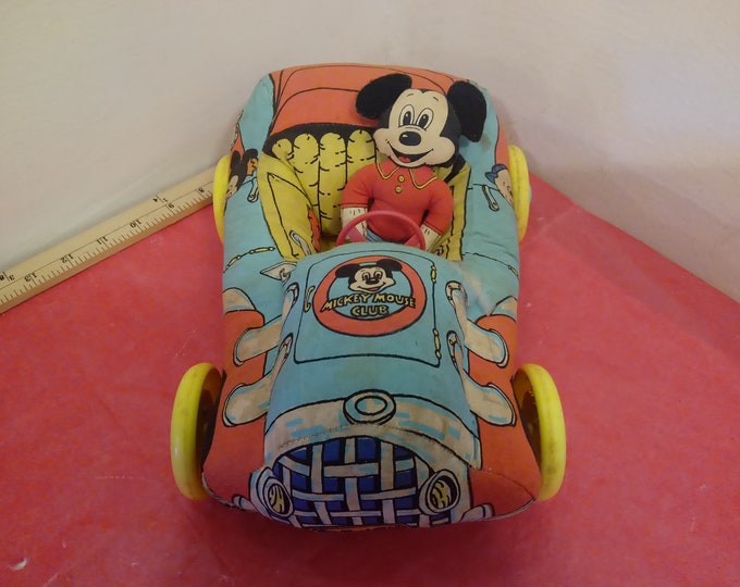 Vintage Knicker Bocker Mickey Mouse and Pluto Car, Mickey Mouse Club Stuffed Toy, 1976