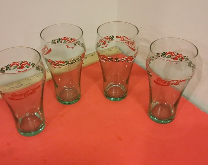 Vintage Coca Cola Set, Christmas Glasses Set, Red, Green, & White Chrismas Set
