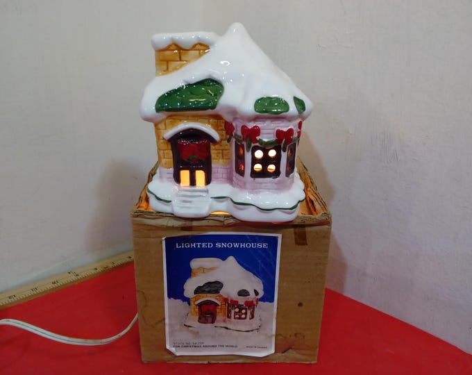 Vintage Christmas Decor, Lighted Snow House "For Christmas Around the World", Made in Taiwan