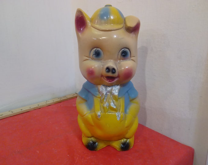 Vintage Chalkware Piggy Bank, Piggy Bank with Cap and Bow Tie with Glitter, 1940's#