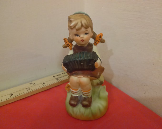 Vintage Hand Painted Porcelain, Girl playing Accordion, Made in Japan, 1950's