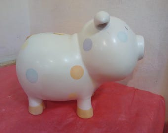Vintage Piggy Bank, Classic Ceramic Piggy Bank with Polka Dots by HMK LIC.
