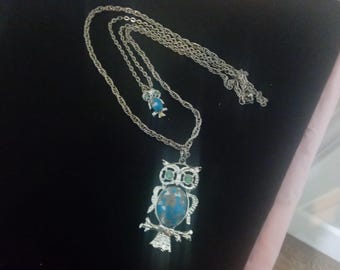 Vintage Costume Jewelry, Necklaces with Chains, Owls, Rose, Peacock, Cross, Polished Stones, and Others