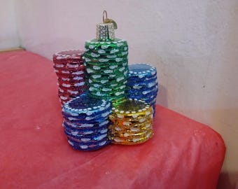 Vintage Christmas Ornaments, Las Vegas Style Ornaments from Merck Family's Store, Dice, Chips, Cigar, Cards, and Martini Shaker, 2003
