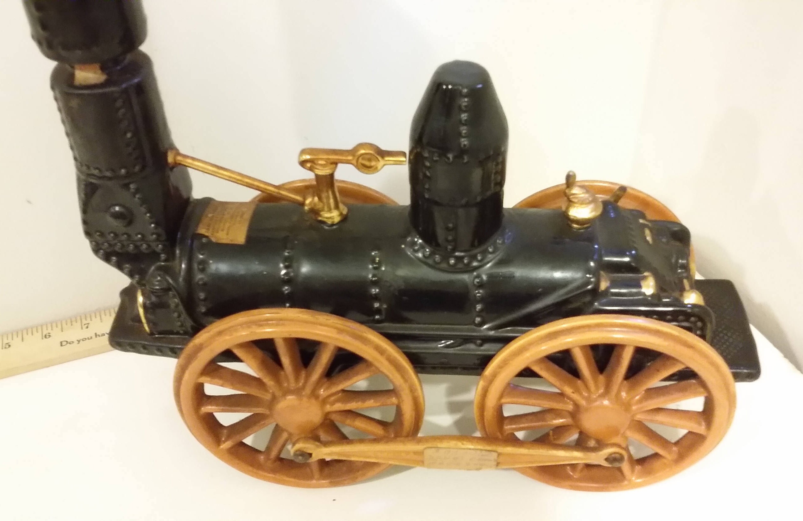 Vintage Train Decanter, Famous First Dewitt Clinton Black Gold Liquor Bottle, 1969