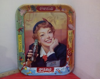 Vintage Decorative Serving Tray, Drink Coca-Cola Metal Tray, House Decor Tray, 1950's#