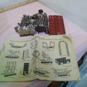 Vintage Erector Set Pieces; Erector Set Pieces with Some Instructions#