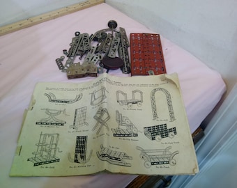 Vintage Erector Set Pieces; Erector Set Pieces with Some Instructions#