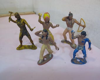 Vintage Plastic Pretend Play Pieces, Indians, Medieval Soldiers, Horses, Fences, Barricades, or Camp Equipment