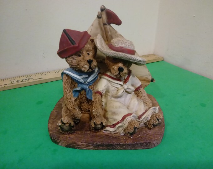 Vintage Bear with Sailboat Bookend, Heavy Resin, 1980's*a