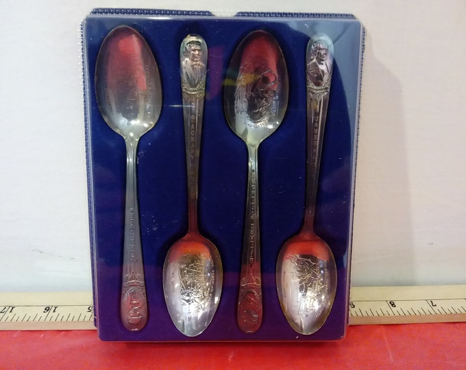 Vintage Bicentennial WM Rogers Silver Platted President Spoons, John Tyler, Zachary Taylor, Millard Fillmore, James K. Polk, 1976