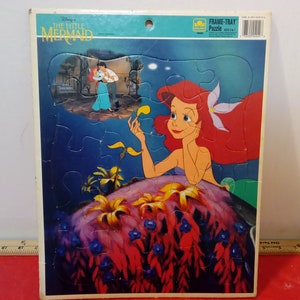 Vintage Walt Disney's Tray Puzzles, The Little Mermaid, Pinocchio, Mickey Mouse, Barney, Goofy, and Sesame Street by Golden or Mattel
