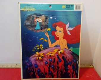Vintage Walt Disney's Tray Puzzles, The Little Mermaid, Pinocchio, Mickey Mouse, Barney, Goofy, and Sesame Street by Golden or Mattel
