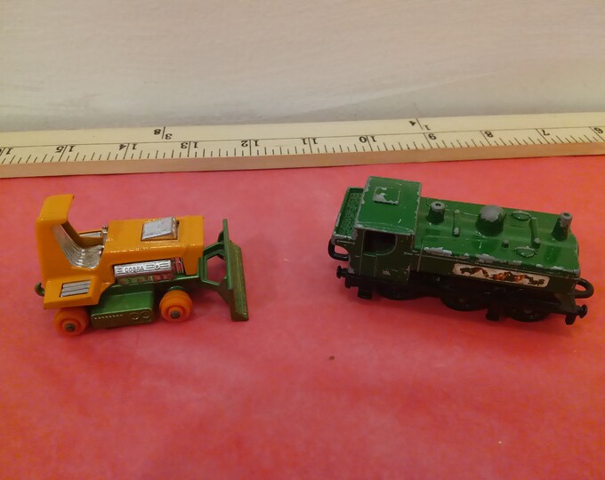 Vintage Matchbox Vehicles, #47 Pannier Locomotive 1/64th scale and #12 Big Bull Bulldozer, 1978#