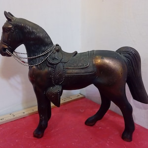 Vintage Bronze/Brass Horse Figurines, Some with Makeshift Reins and one with a Base#