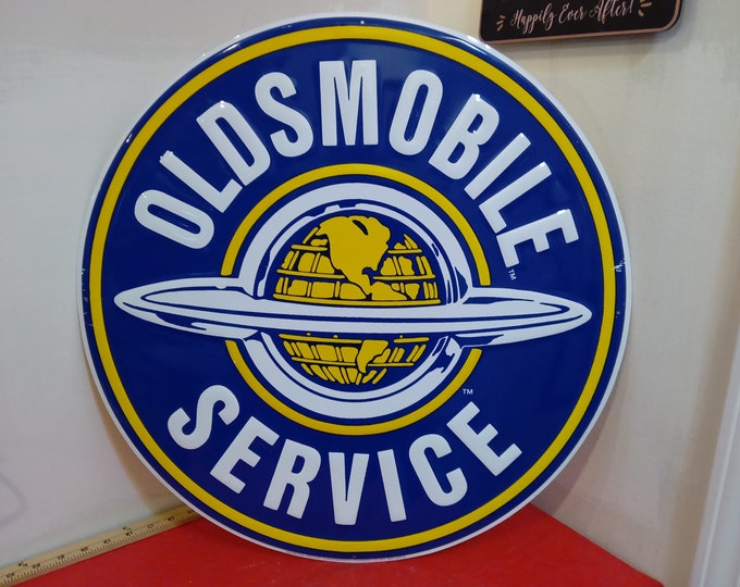 Vintage Garage Sign, Oldsmobile Service Sign, Embossed Metal Tin Sign