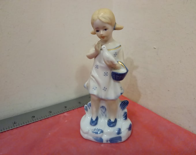 Vintage Porcelain Girl with Dove in Hand and Purse, 1960's