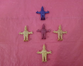 Vintage Plastic Clowns, Three Yellow, One Red and One Blue Clown, 1970's#p