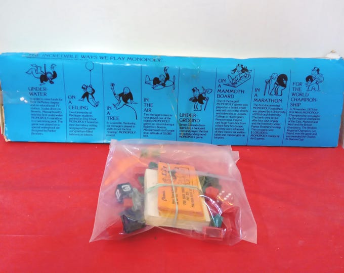 Vintage Board Game, Monopoly by Parker Brothers, Metal Pieces, 1985