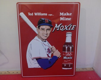 Vintage Tin Advertising Sign, Ted Williams Says: Make Mine Moxie, Reprint Sign by Ande Rooney Inc, Made in China