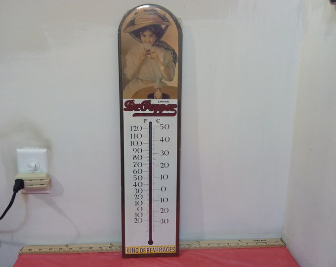 Vintage Thermometer Advertisement, Dr. Pepper Wooden Thermometer Advertisement Wall Hanging by Bristol Craft, 1980's