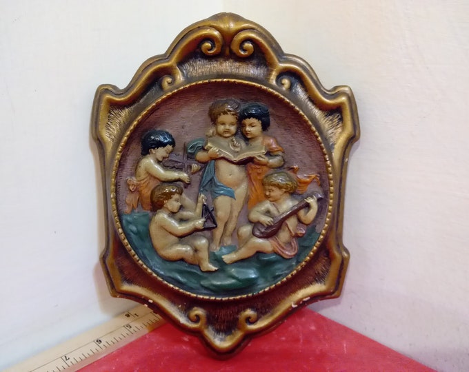 Vintage Wall Decor, Chalkware Wall Decor "Kids or Cherubs Playing Instruments and Singing" by Kraftrok Rich Craft Studios Inc., 1925