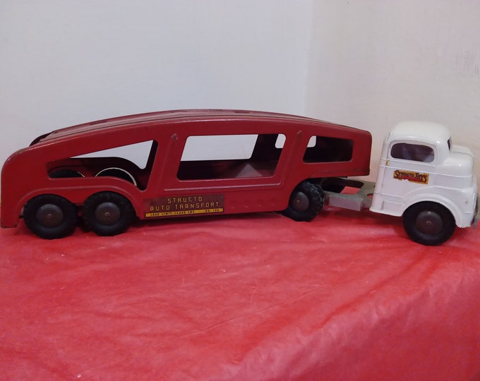Vintage Toy Semi-Truck, Pressed Steel Structo Toy Semi-Truck and Auto Carrier by Structo Toys, 1960's#