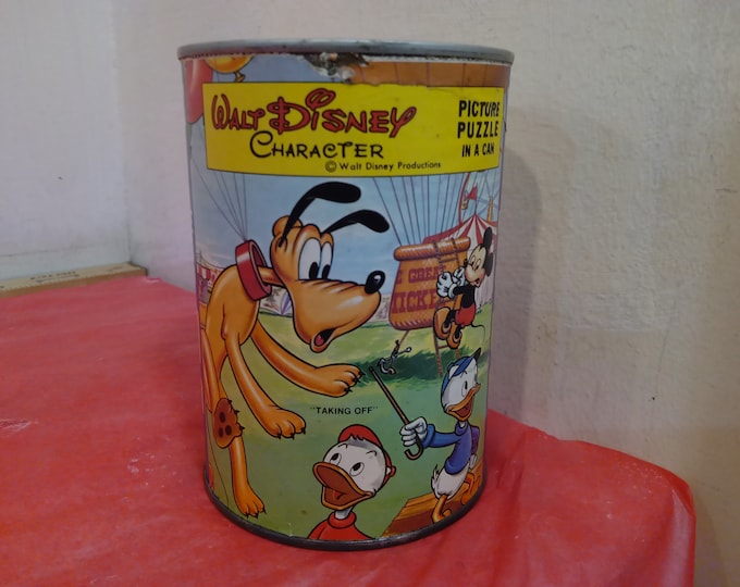 Vintage Child's Jigsaw Puzzle, Walt Disney Character Kids Puzzle in a Can by Jaymar, 1970's#