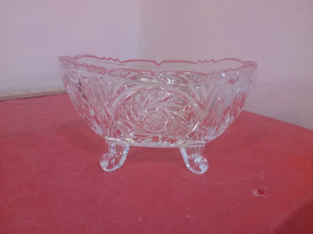 Vintage Candy Dish, Four Footed Clear Glass Candy Dish With Diamond