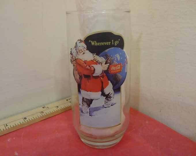 Vintage Drinking Glass, Coca-Cola Glass with Haddon Sundblom Santa from 1943, 16oz Clear Glass with Graphics, Series 2 Glass One of Three