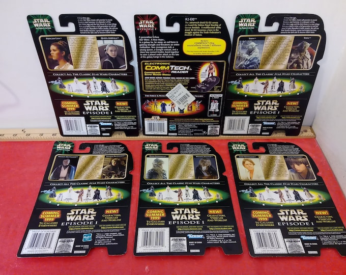 Vintage Star Wars Backing Cardboards, Six Kenner Action Figures Backing Boards, Yoda, Princess Leia, and Others, 1990's