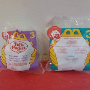 Vintage McDonald&#39;s Happy Meal Toys, Aladdin #3 Jasmine and Polly Pocket #3 House, 1990&#39;s#